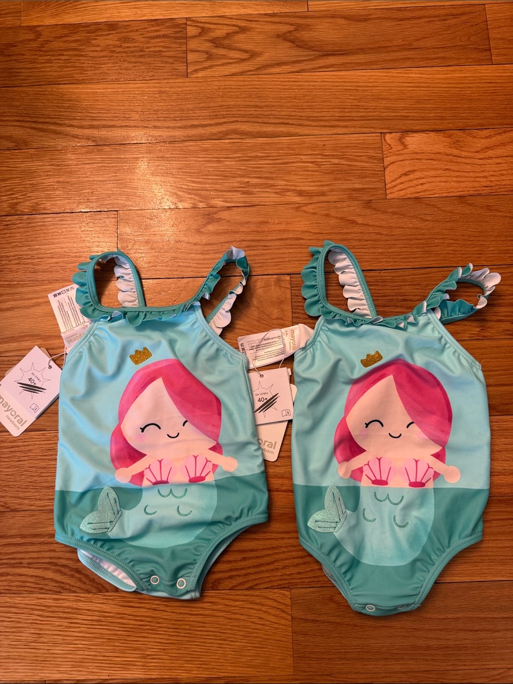 Mayoral Aqua Mermaid One-Piece Swimsuit - Pink Hair upf 40 6-9 months NWT euro